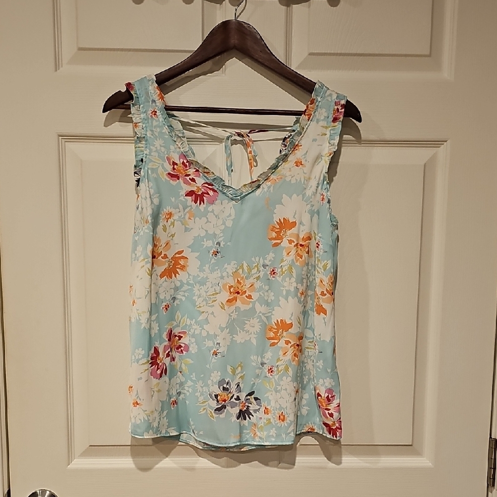 LC Lauren Conrad Blue Floral Tank Top